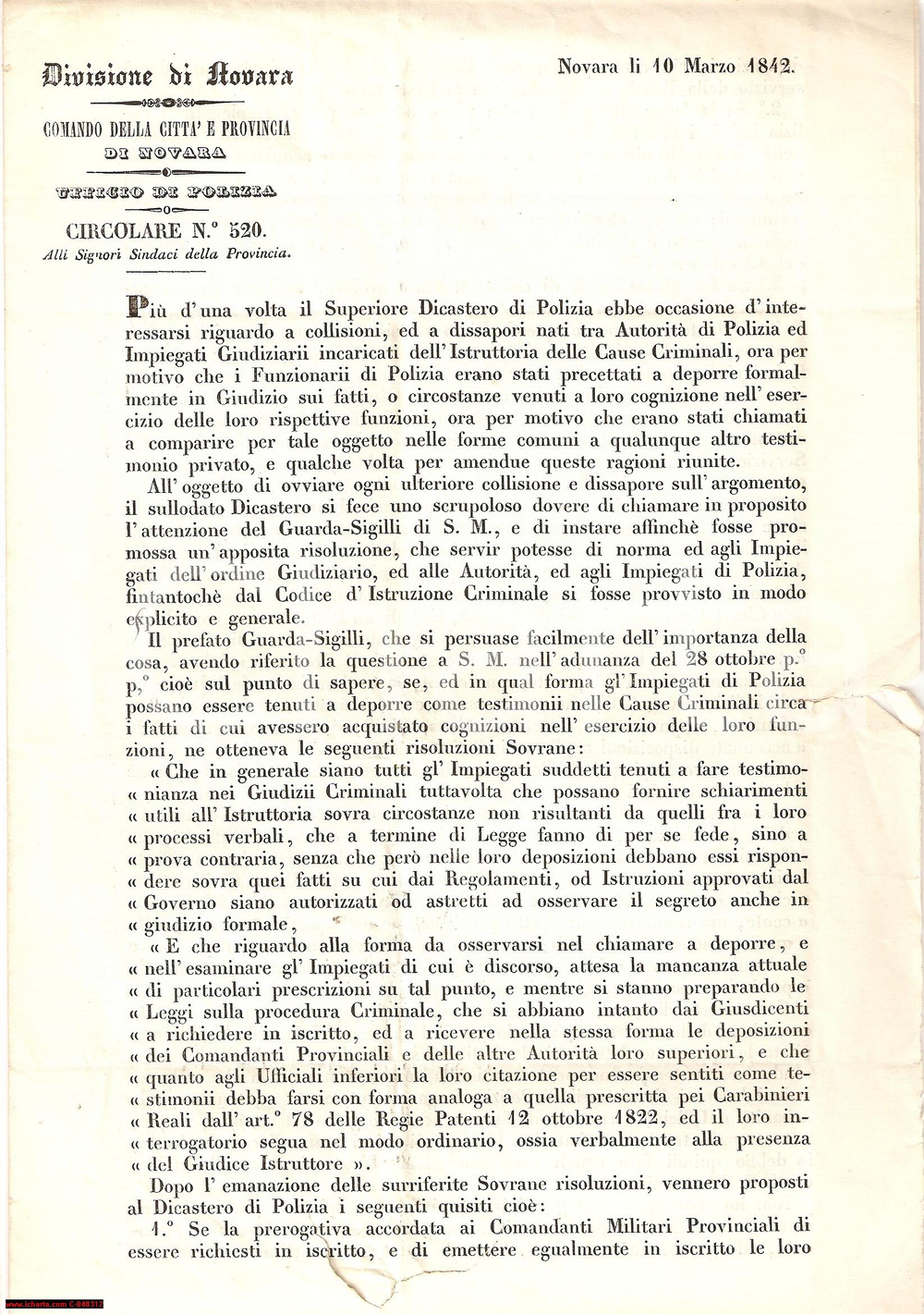 Documento originale, autentico 1842 NOVARA Liste degli oziosi, vagabondi e sospetti 1