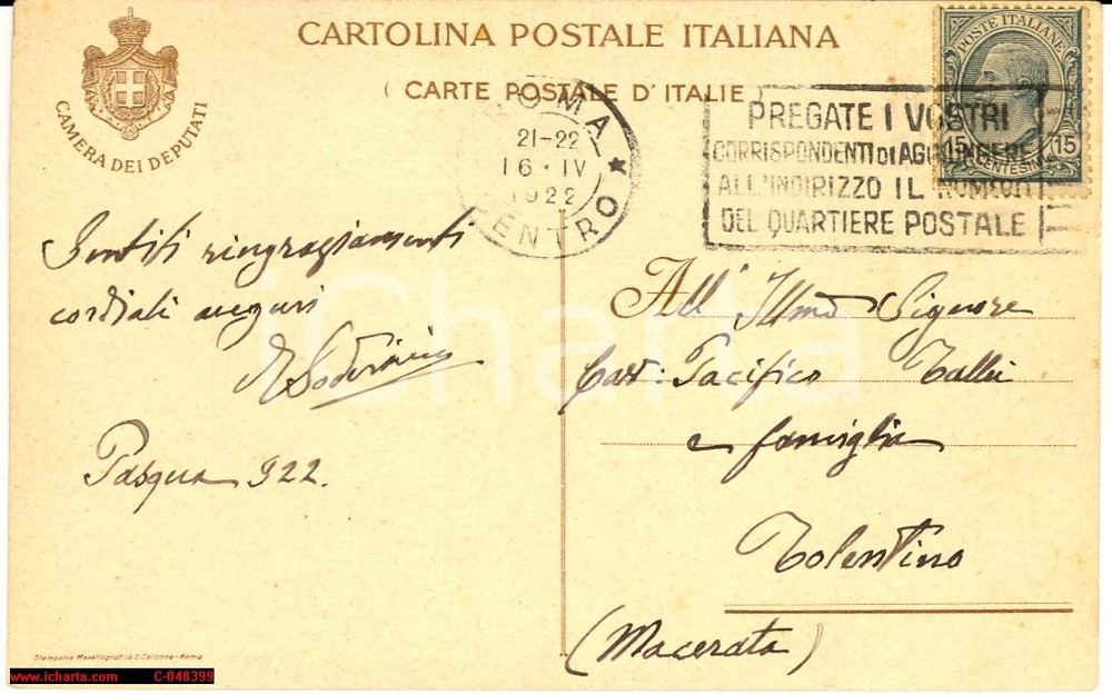 Autografo originale 1922 ROMA Senatore Edoardo SODERINI Autografo 1