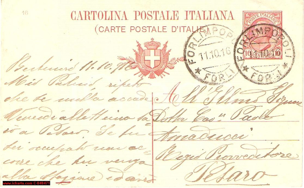 Autografo originale 1916 FORLIMPOPOLI FC Paolo AMADUCCI riceve visita dalla moglie Cartolina 1