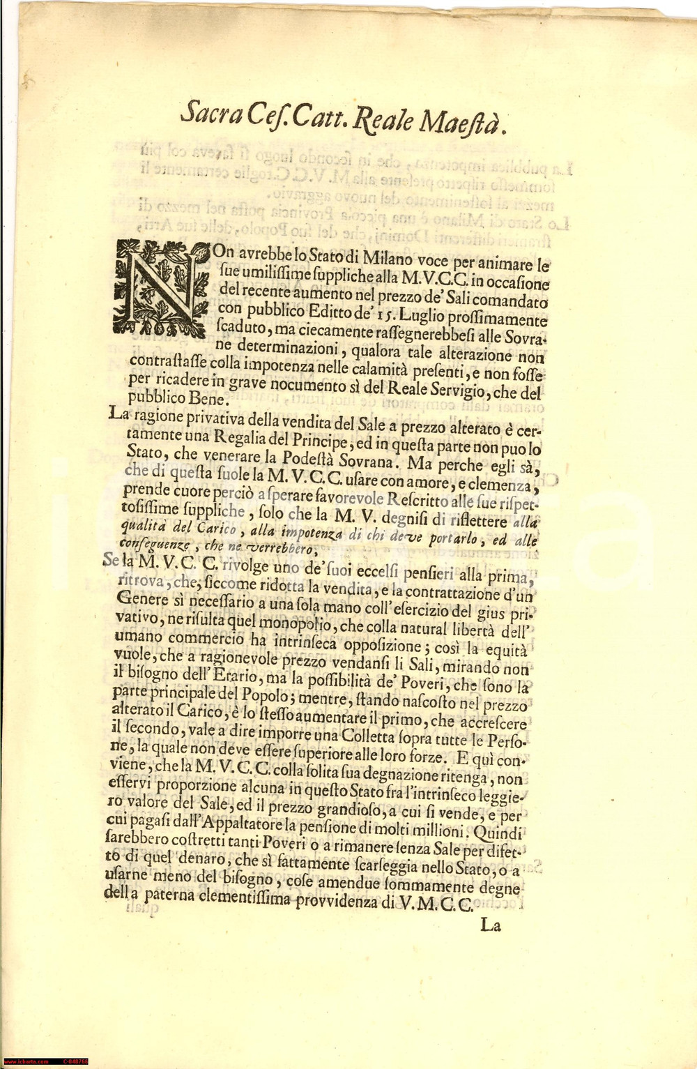 Documento originale, autentico 1815 MILANO Contro l aumento del prezzo del sale RARO 1