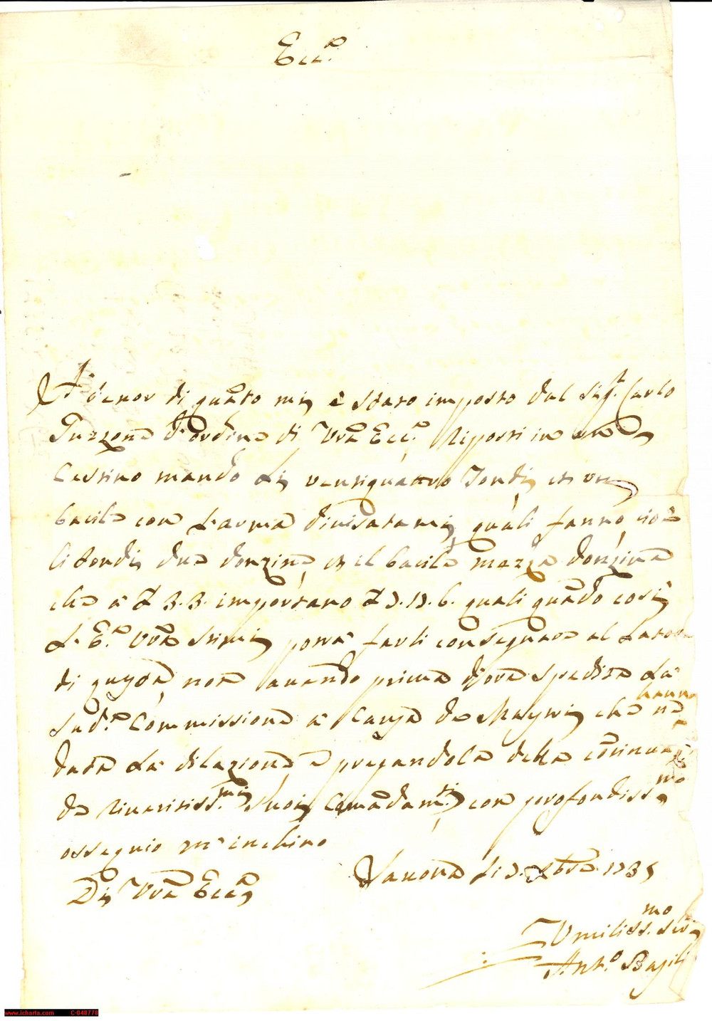 Manoscritto, lettera originale 1735 SAVONA Tondi e bacile per nobile Francesco MAFFEI 1
