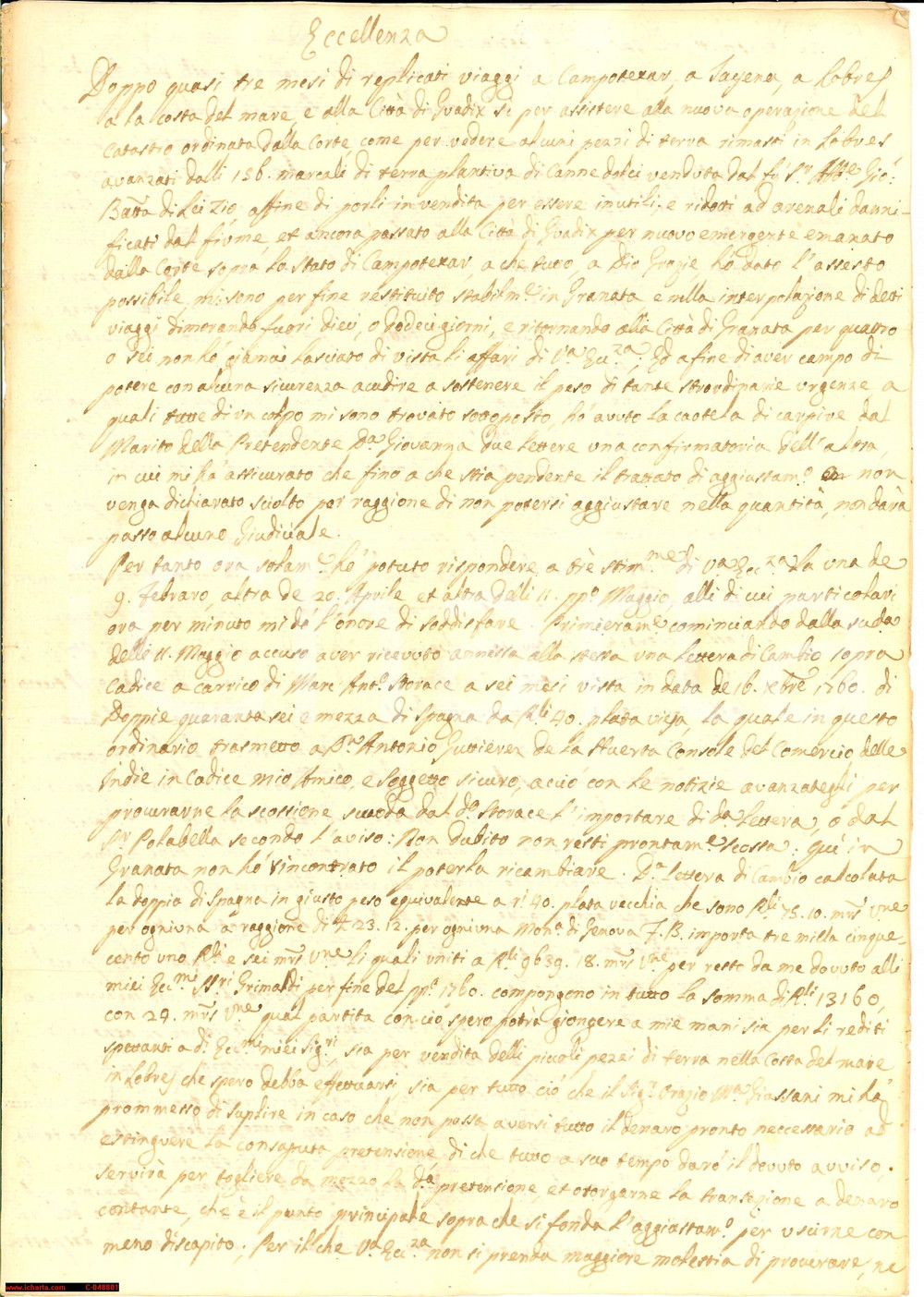 Manoscritto, lettera originale 1767 GRANADA (ES) Intrighi spagnoli di G. Carlo VENTURA 1