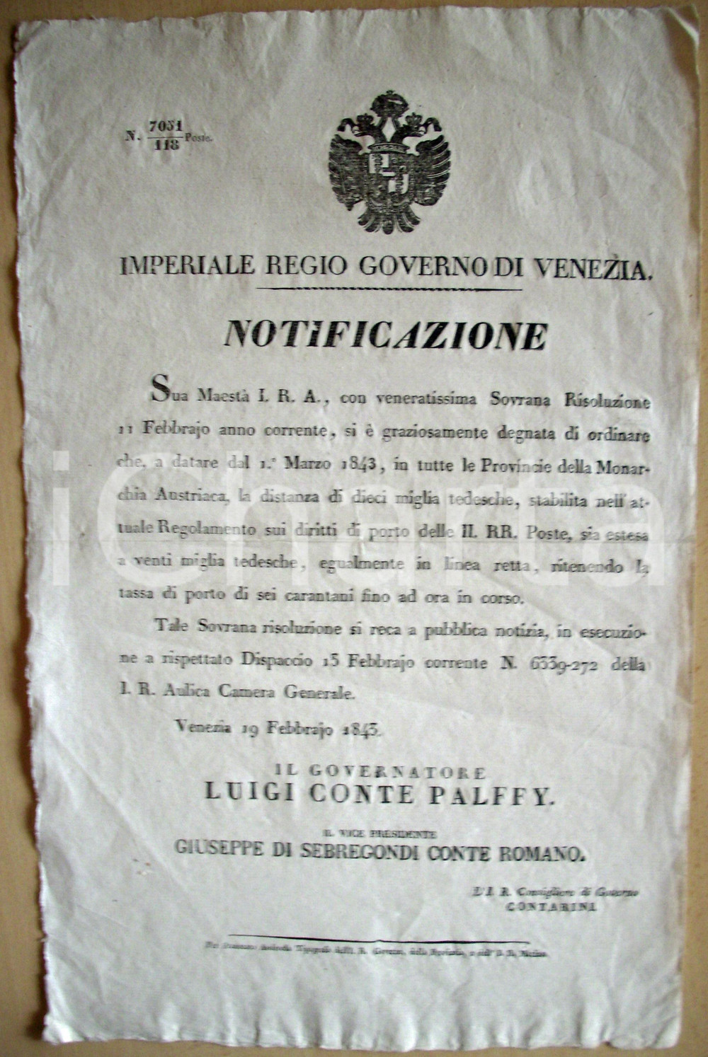 Documento originale, autentico 1833 VENEZIA Prove per mezzo di periti AVVISO pubblico 1