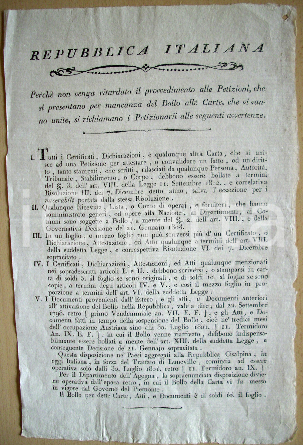 Documento originale, autentico 1801 REBUBBLICA ITALIANA VERONA Sulle petizioni Manif. 1