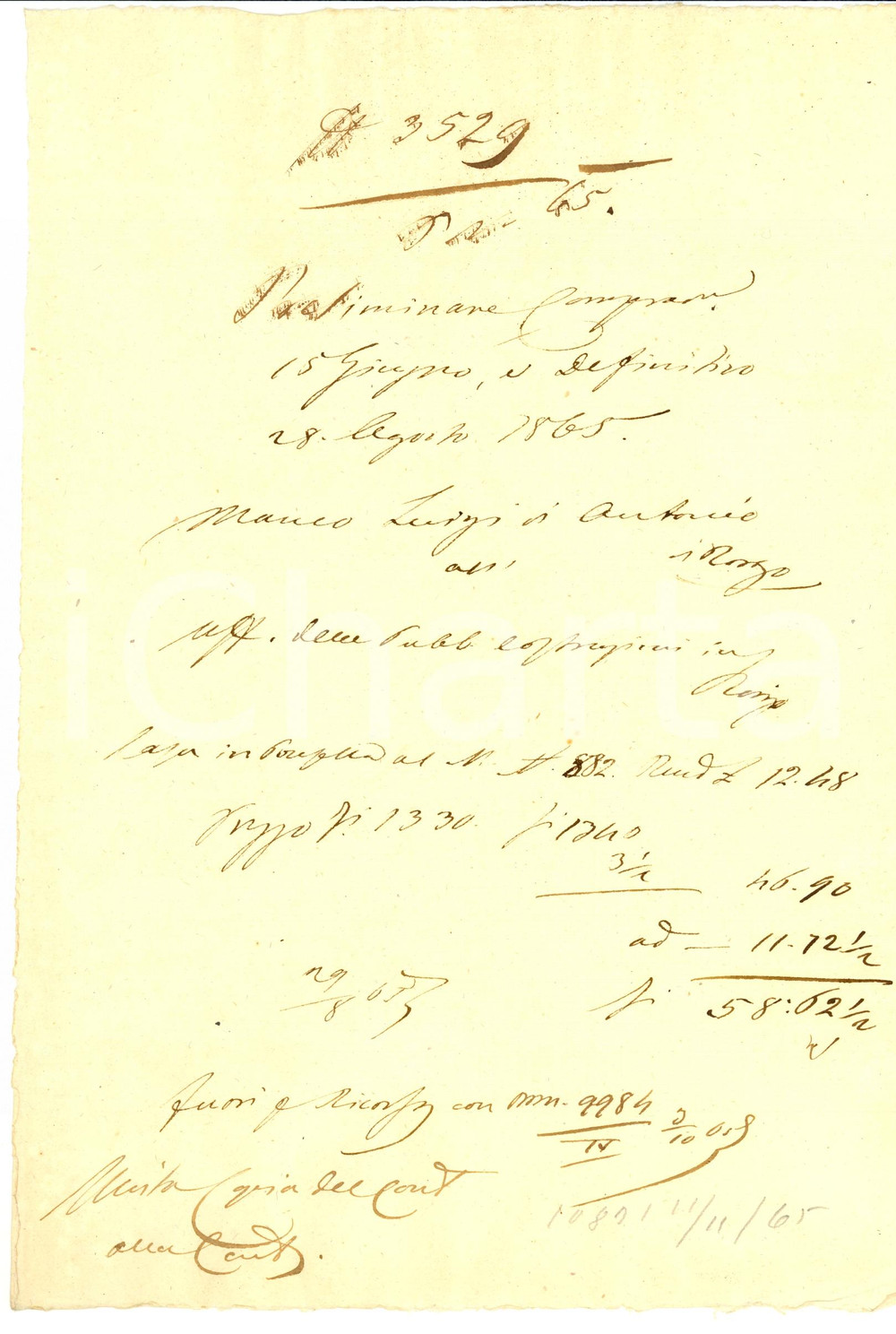 Documento originale, autentico 1865 ROVIGO Documento su compravendita Luigi MANCO 1