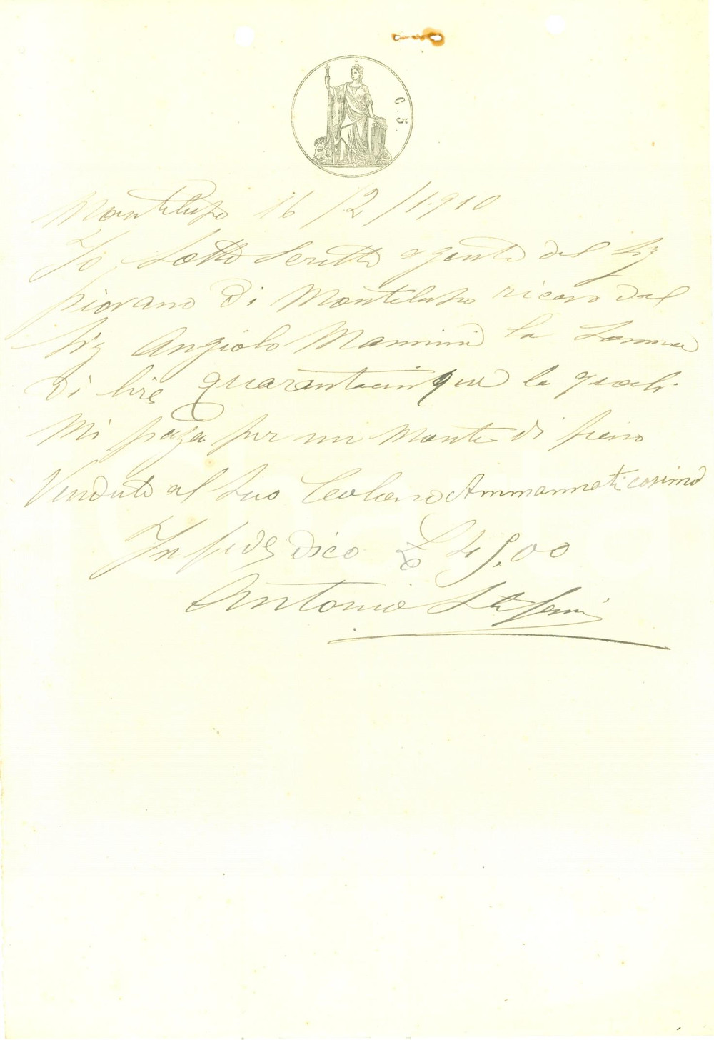 Documento originale, autentico 1910 MONTELUPO FIORENTINO Antonio STIFANI vende fieno a Angiolo MANNINI 1