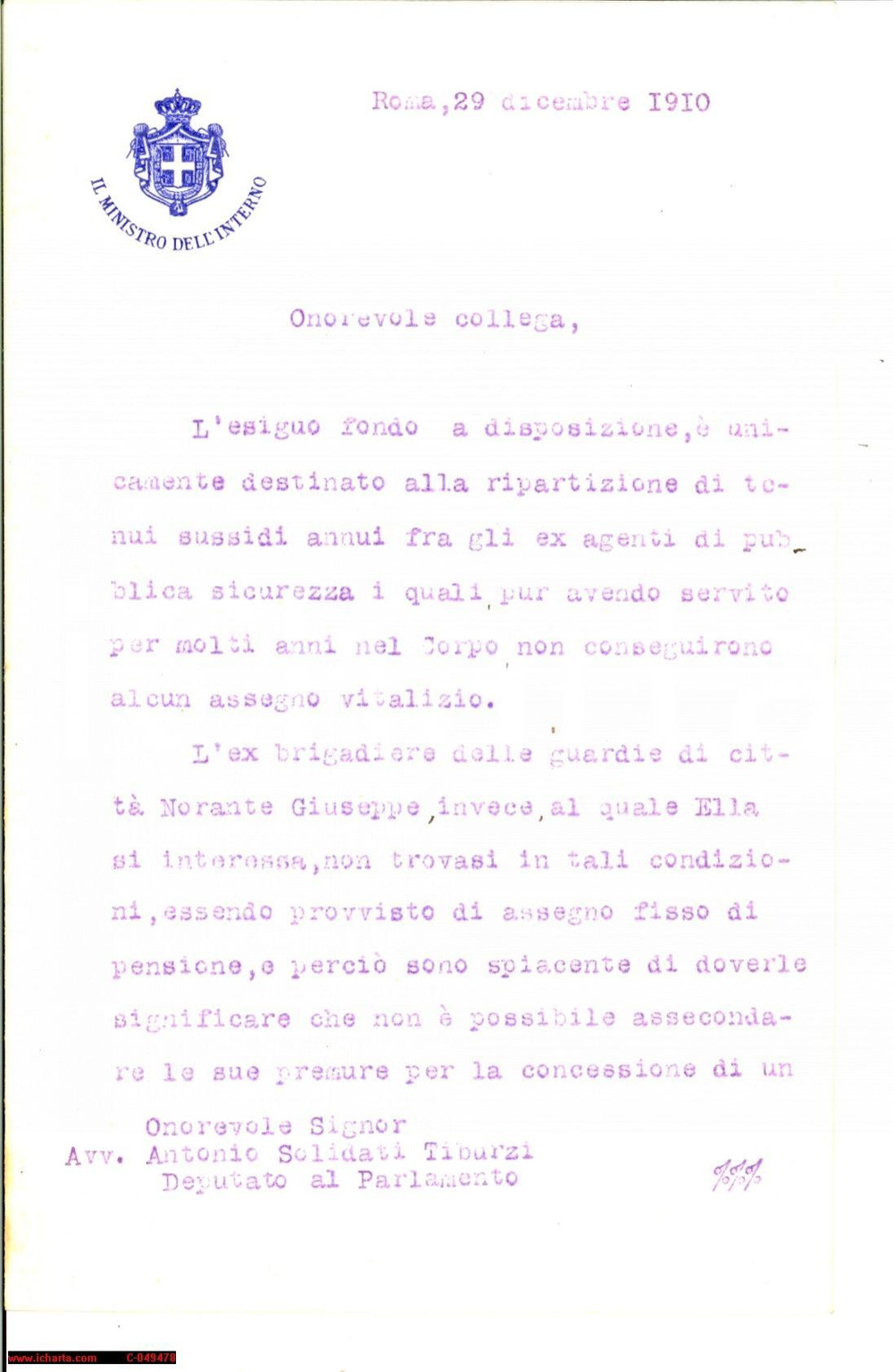 Autografo originale 1910 Ministro Luigi LUZZATTI nega sussidio AUTOGRAFO 1
