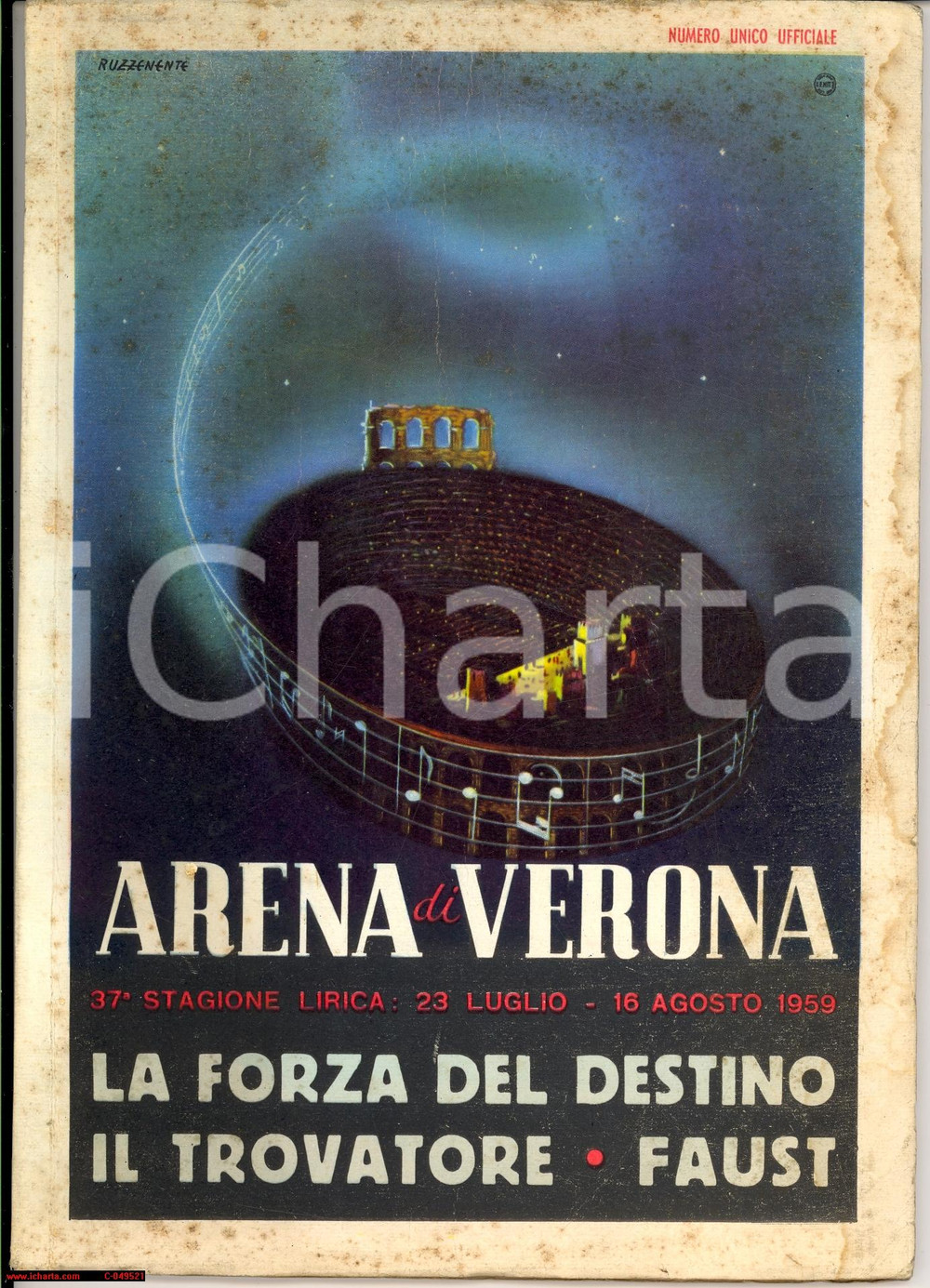 Oggetto da collezione cartaceo 1959 VERONA 37^ Stagione lirica Arena ill. RUZZENENTE 1