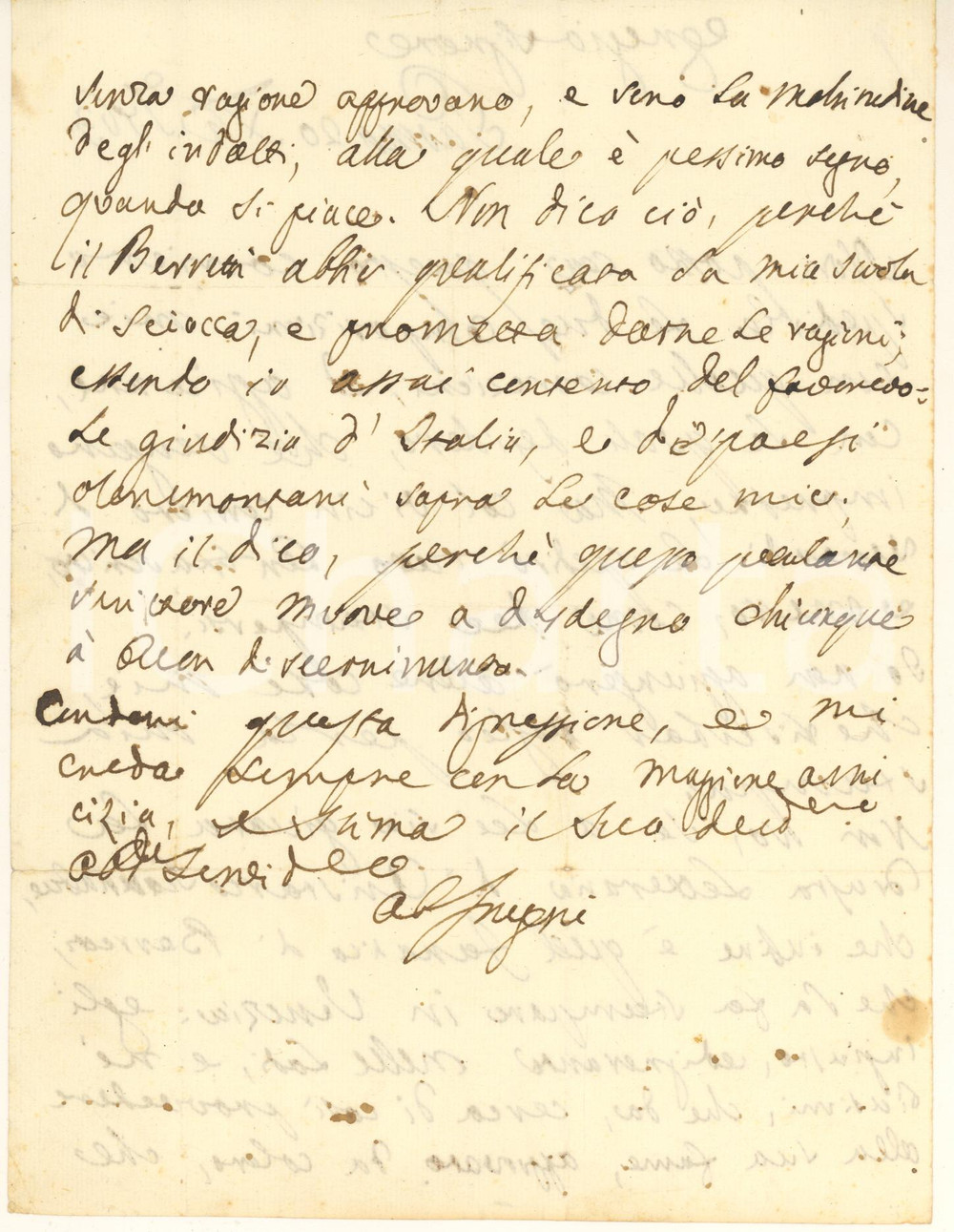 Autografo originale 1763 PARMA Carlo Innocenzo FRUGONI contro Giuseppe BARETTI Autografo 1