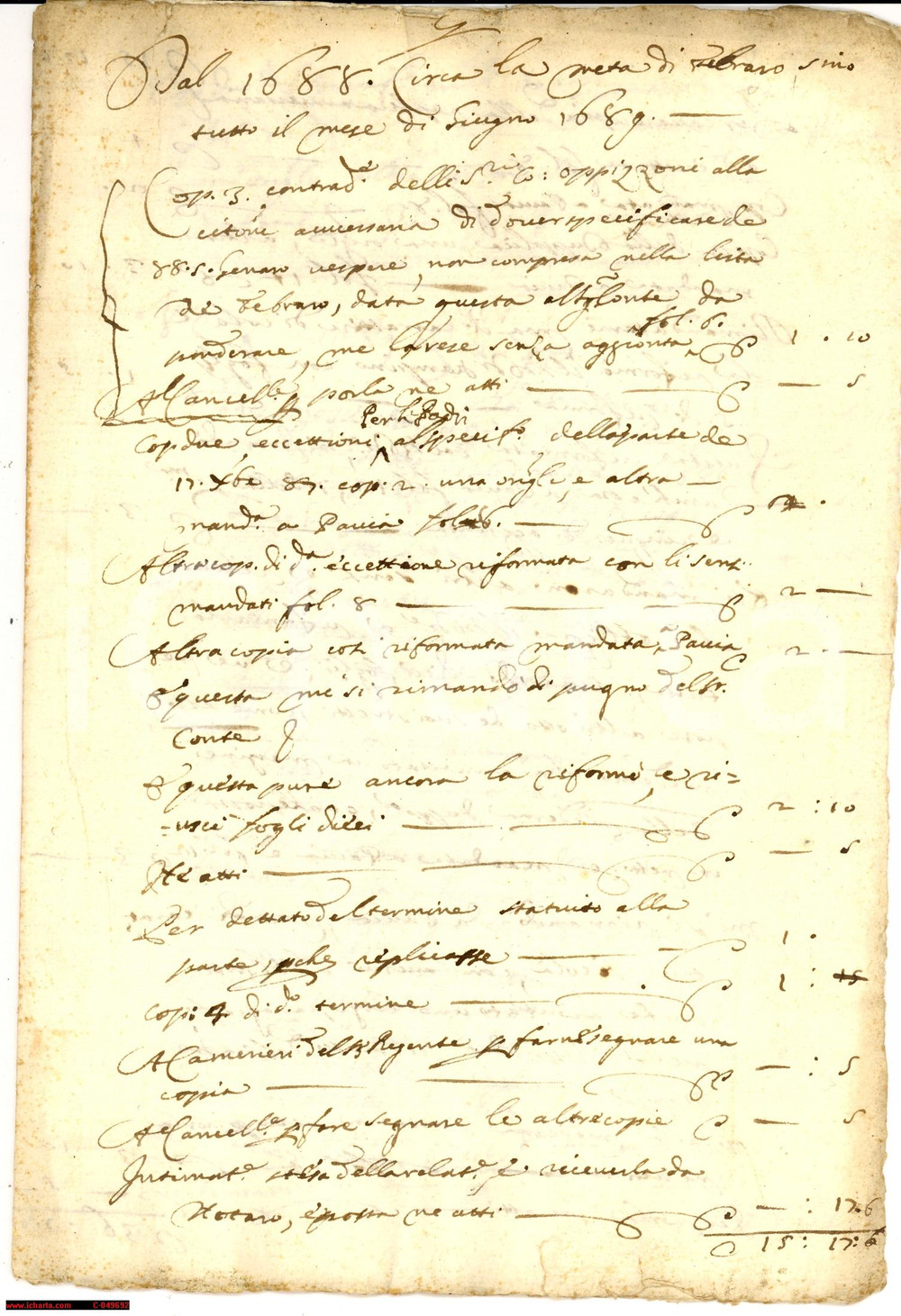 Documento originale, autentico 1689 PAVIA Passaggi di carte nobile famiglia OPIZZONI 1