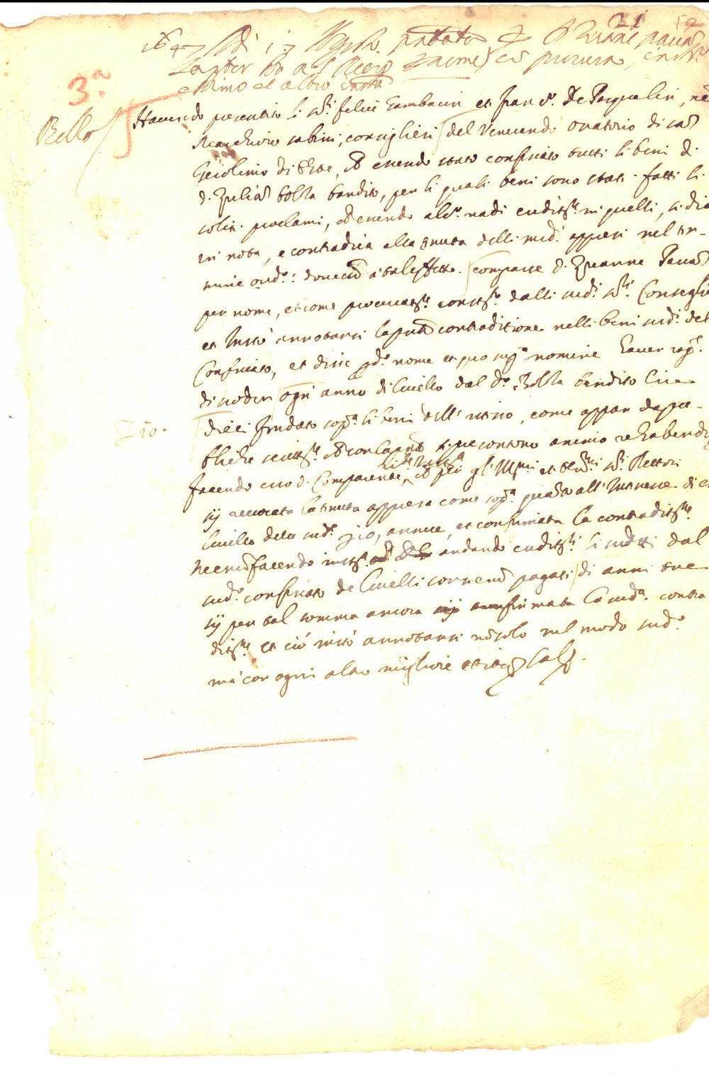 Documento originale, autentico 1644 ESTE (PD) Livelli dell'oratorio di SAN GEROLAMO *Manoscritto 1