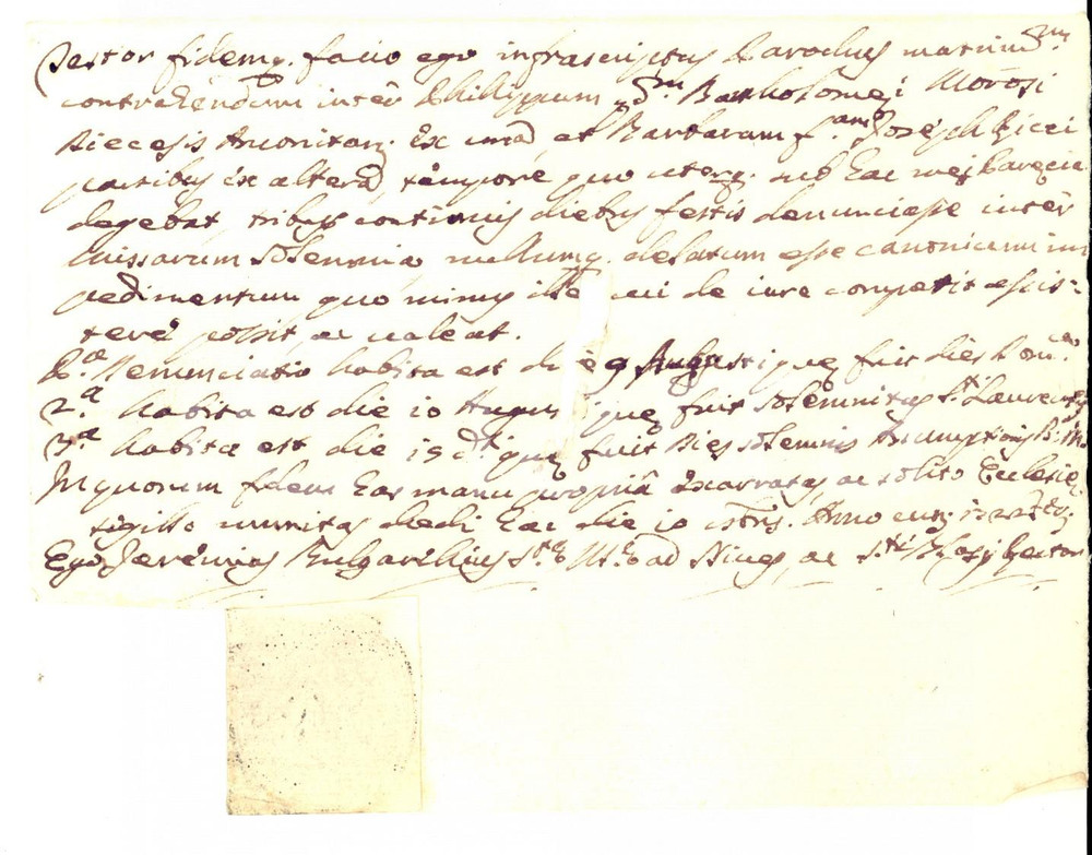 Documento originale, autentico 1722 FERRARA Nullaosta nozze Bartolomeo MOROSI e Barbara RICCI Sigillo su carta 1