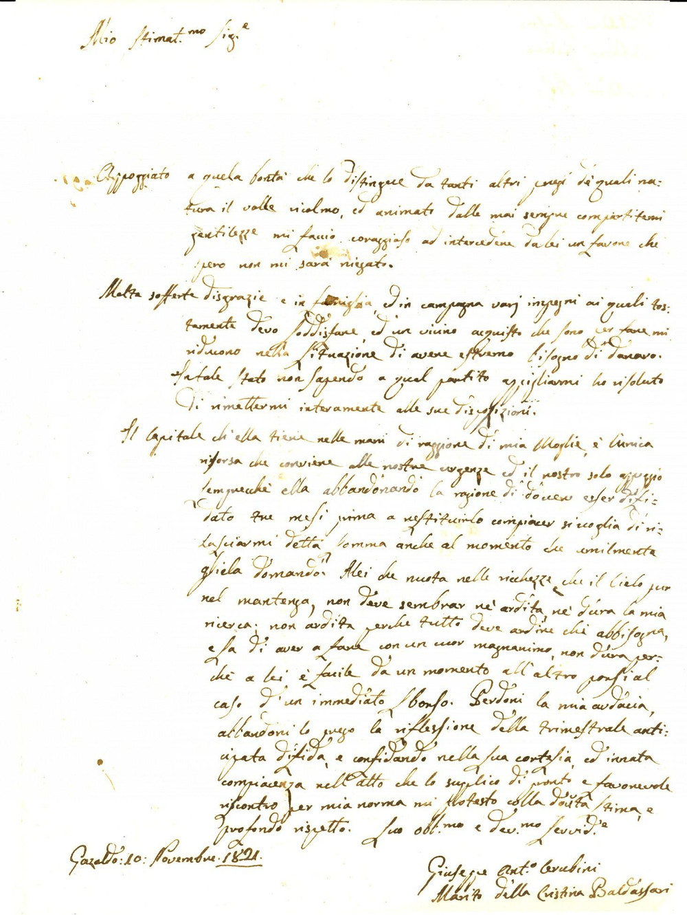 Documento originale, autentico 1821 GAZOLDO DEGLI IPPOLITI MN Supplica Giuseppe Antonio CHERUBINI in miseria 1