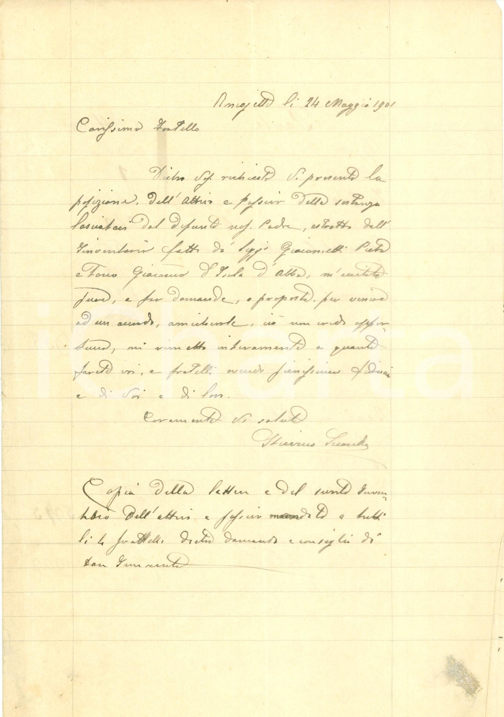 Documento originale, autentico 1901 RONCAJETTE (PD) Inventario dell'ereditÃ  di Sante STIEVANO *Documento 1