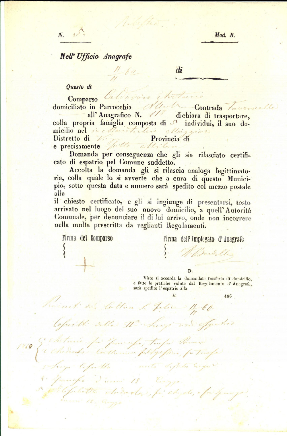 Documento originale, autentico 1860 ca MONTECCHIO MAGGIORE (VI) Domanda di espatrio per Antonio CALDIVARO 1