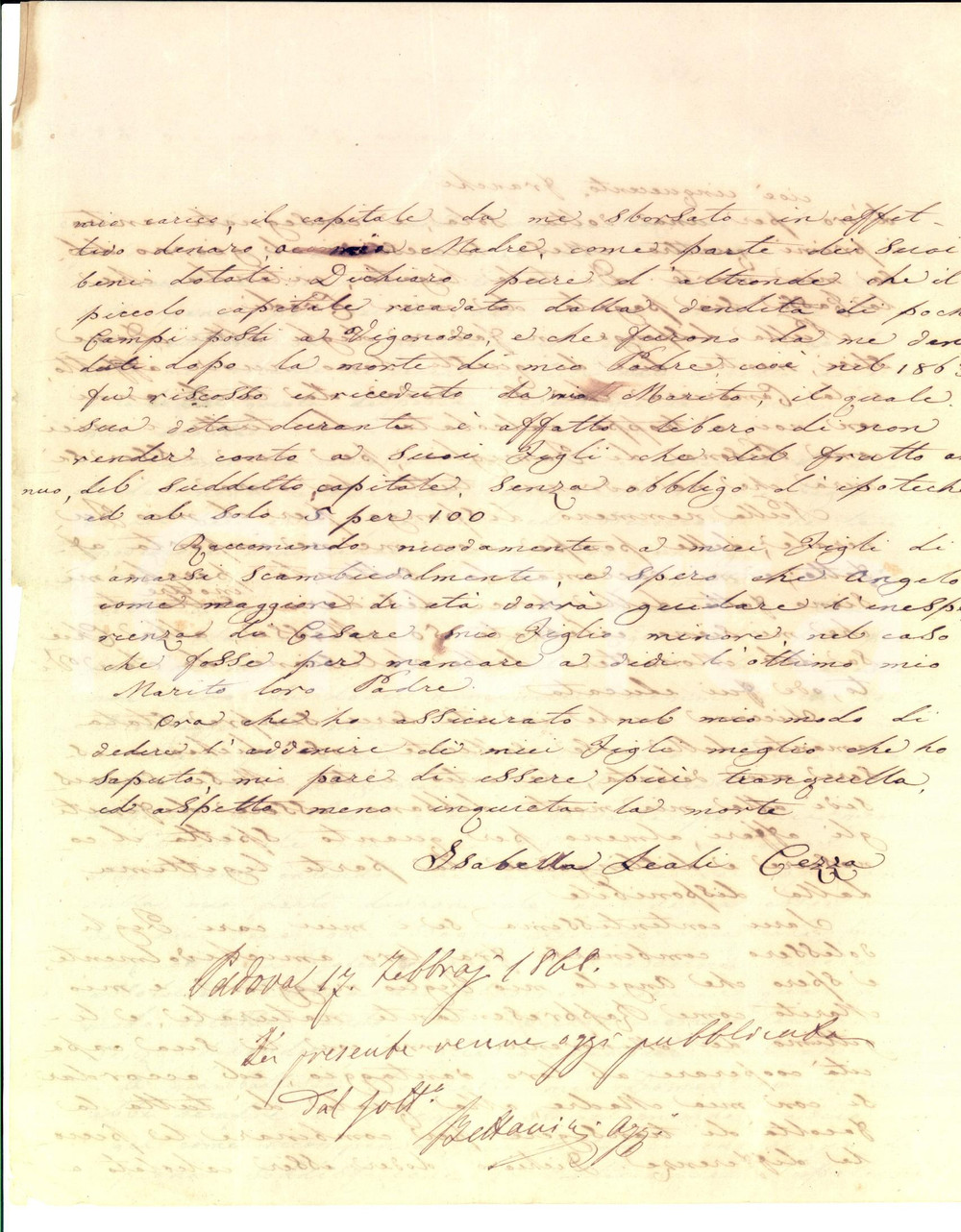 Documento originale, autentico 1868 PADOVA Testamento nobile Isabella LEALI CEZZA pro figlio minore Cesare 1