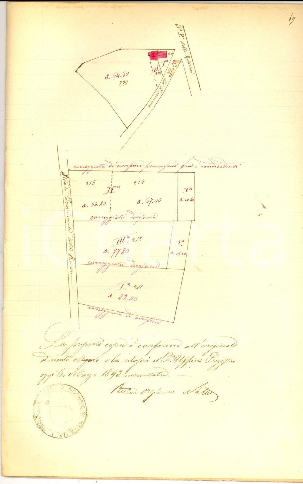 Documento originale, autentico 1893 VICENZA Stima e divisione degli stabili della defunta Pasqua CASAROTTO 1