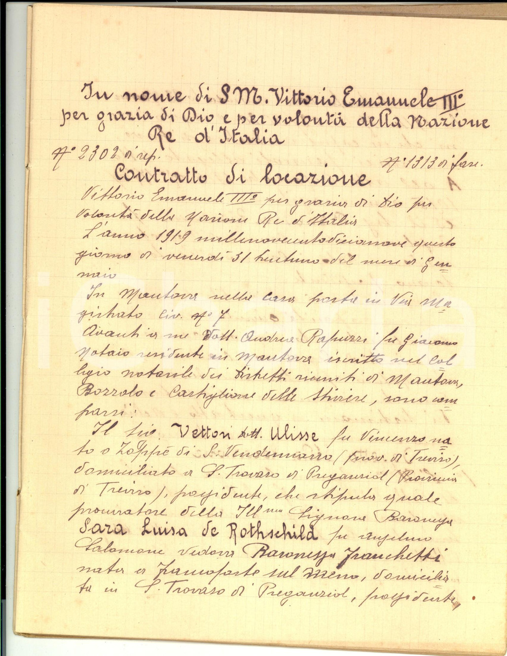 Documento originale, autentico 1919 PORTO MANTOVANO Contratto locazione a Ulisse VETTORI per FONDO OCA 56 pp. 1