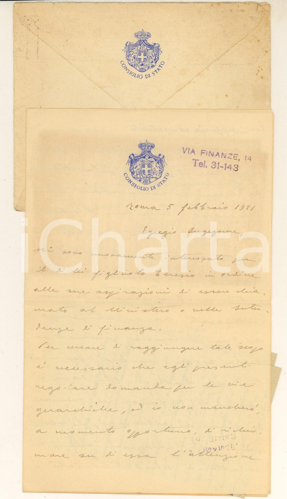 Autografo originale 1921 ROMA Federico BROFFERIO si interessa al giovane Teresio CUORE AUTOGRAFO 1