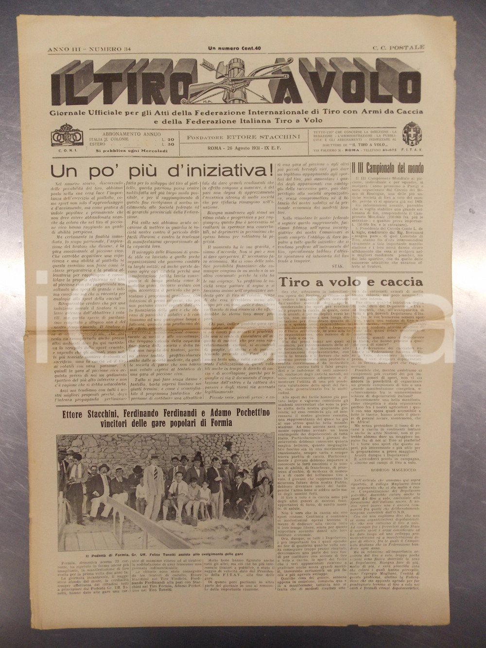 Giornale, rivista storica 1931 IL TIRO A VOLO Non bisogna avere remore a sparare ai piccioni Giornale 1