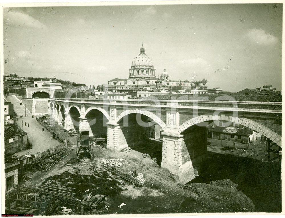 Fotografia d'epoca originale 1930 ROMA Costruzione FERROVIA per CittÃ  del VATICANO 1