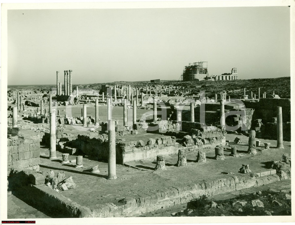 Fotografia d'epoca originale 1930 ca SABRATHA (LIBIA) Panorama Foro e teatro romano 1