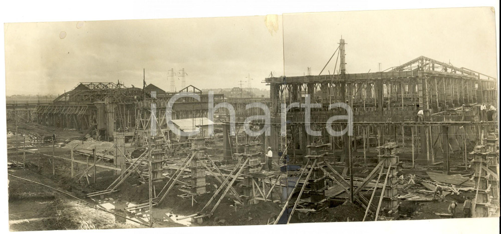 Fotografia d'epoca originale 1936 ROMA Veduta di un grande cantiere in attivitÃ  *FOTO DOPPIA DANNEGGIATA 1