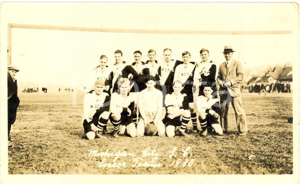 Fotografia d'epoca originale 1930 Michigan City Indiana Soccer team *USA group shot 1