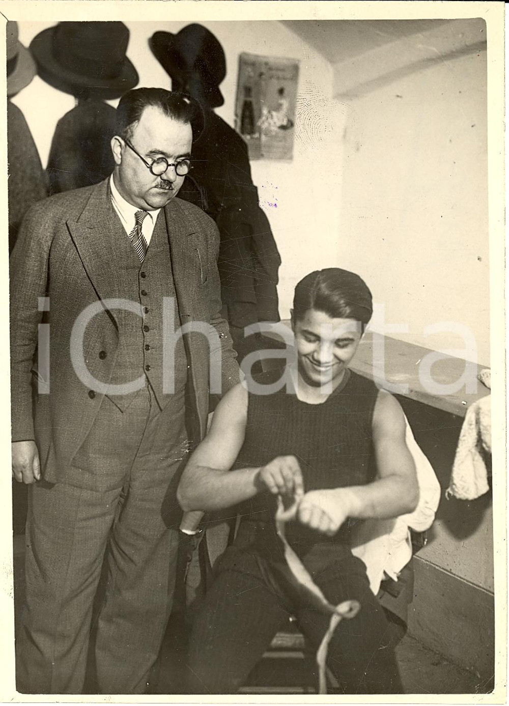 Fotografia d'epoca originale 1932 MILANO Lucian POPESCU prima di match vs BERNASCONI 1