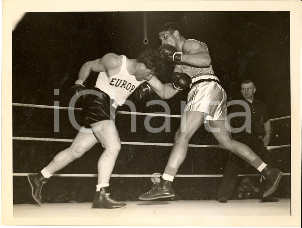 Fotografia d'epoca originale 1939 USA BOXE Pugile colpisce l'avversario con un gancio *Foto 17x24 cm 1