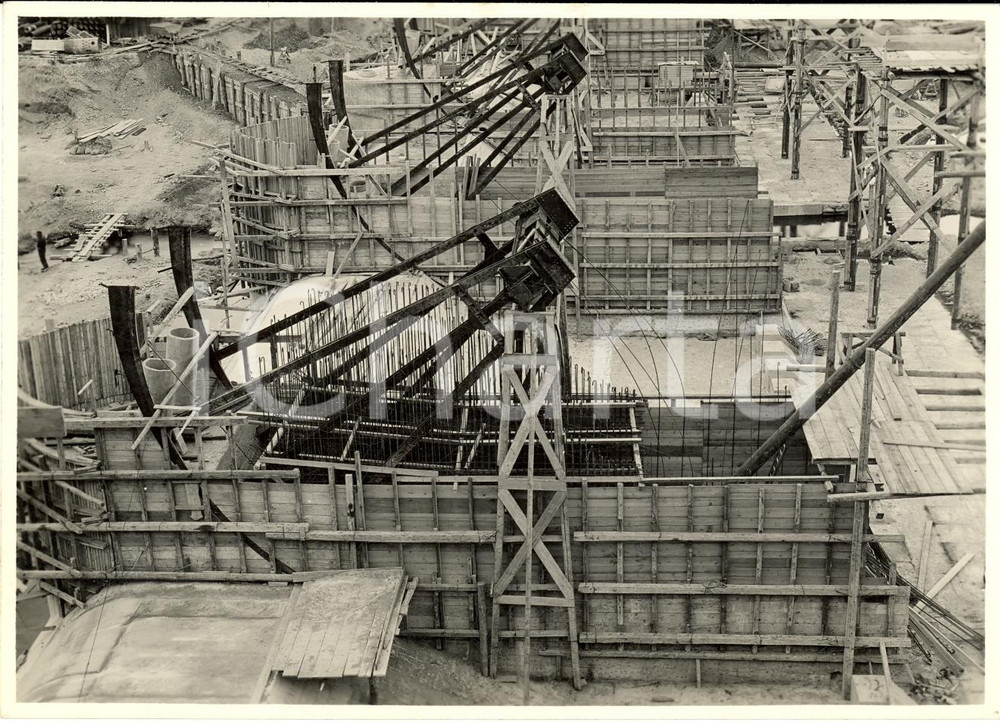 Fotografia d'epoca originale 1933 BONIFICA DEL SELE la costruzione di una diga FOTO 1