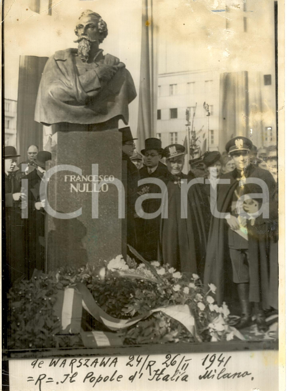 Fotografia d'epoca originale 1939 VARSAVIA Busto a FRANCESCO NULLO Foto DANNEGGIATA 1