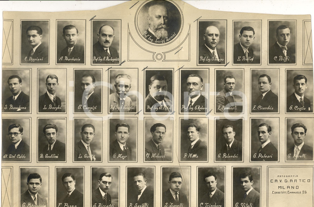 Fotografia d'epoca originale 1930 MILANO Docenti e neo-ingegneri R. POLITECNICO *Foto DANNEGGIATA 1