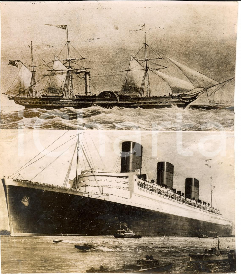 Fotografia d epoca originale 1934 MARINA MERCANTILE Da vapore a ruote a nave moderna 1