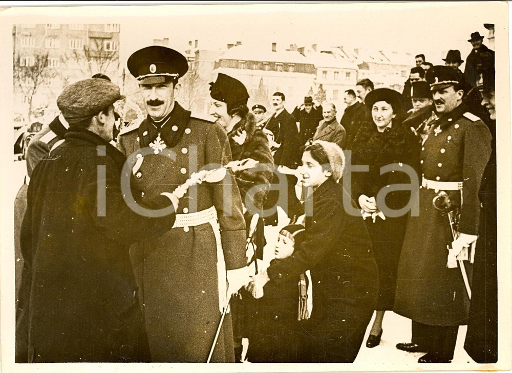 Fotografia d'epoca originale 1938 SOFIA Re BORIS riceve gli auguri per il nuovo anno 1