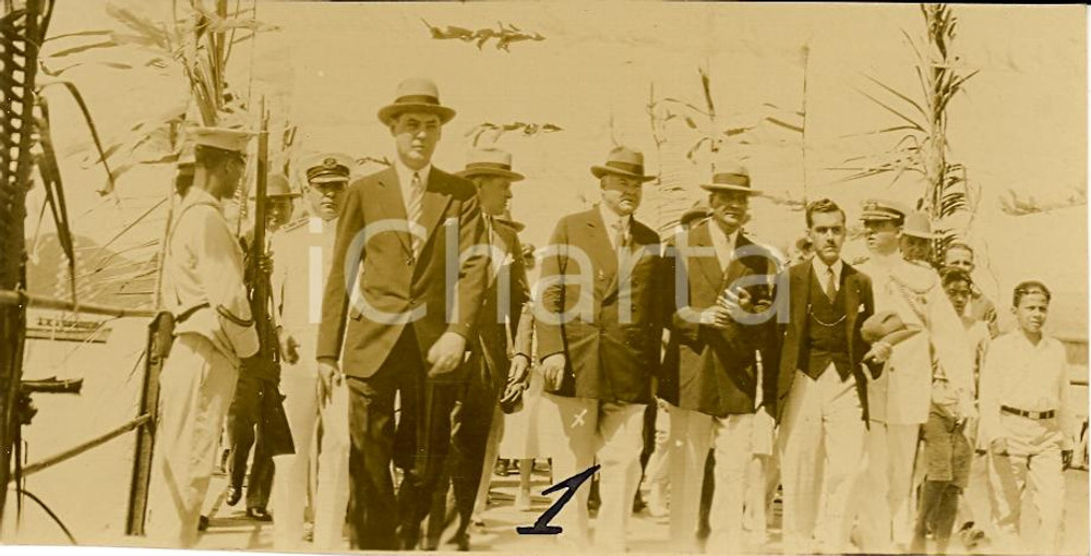 Fotografia d'epoca originale 1930 ca GOLFO FONSECA Visita Presidente Herbert HOOVER 1