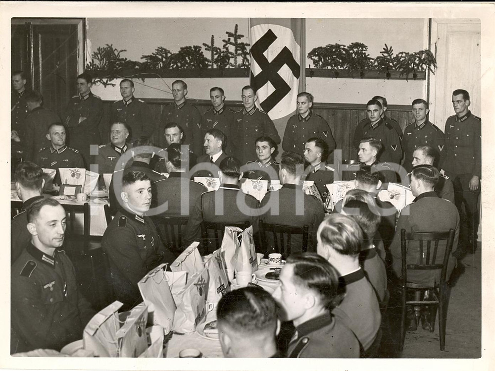 Fotografia d'epoca originale 1940 WW2 Soldati festeggiano il Natale con Adolf HITLER 1