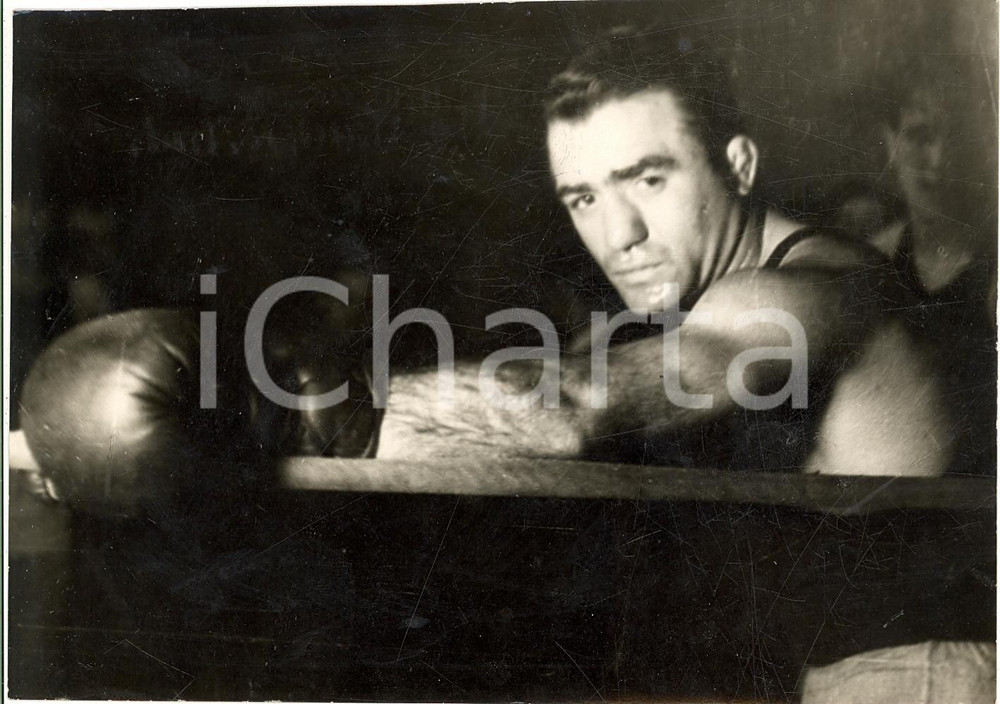 Fotografia d'epoca originale 1938 MILANO Pugile Saverio TURIELLO si allena sul ring per campionato europeo 1