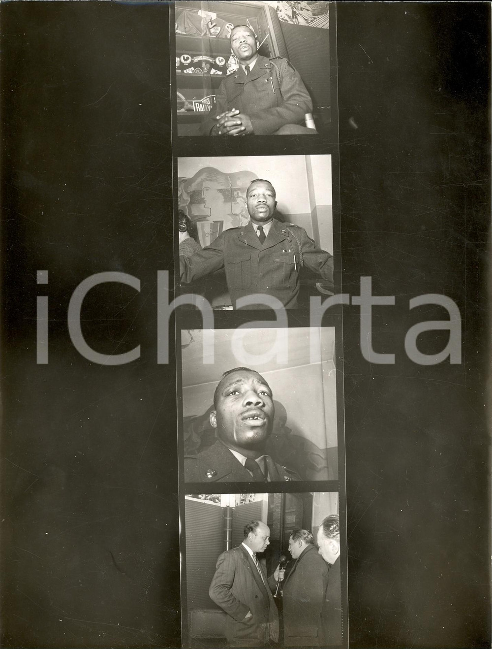 Fotografia d'epoca originale 1950 ca MILANON PUGILATO Ritratti Sandy SADDLER fuori dal ring *Foto 4 provini 1