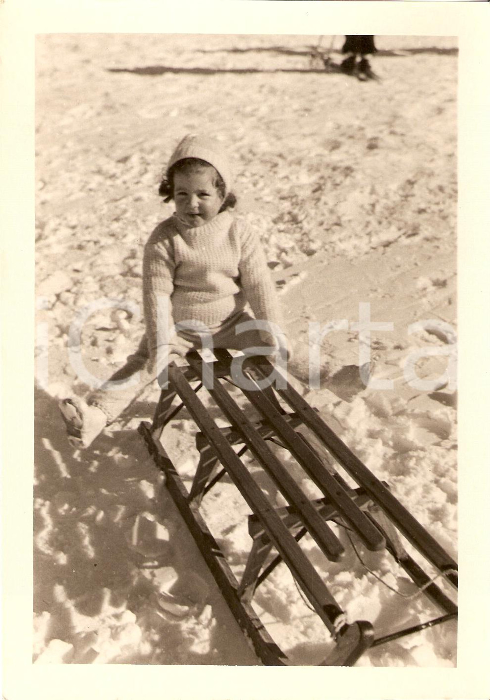 Fotografia d'epoca originale 1939 CORTINA D'AMPEZZO Bambina con slittino ANDREA PAIS 1