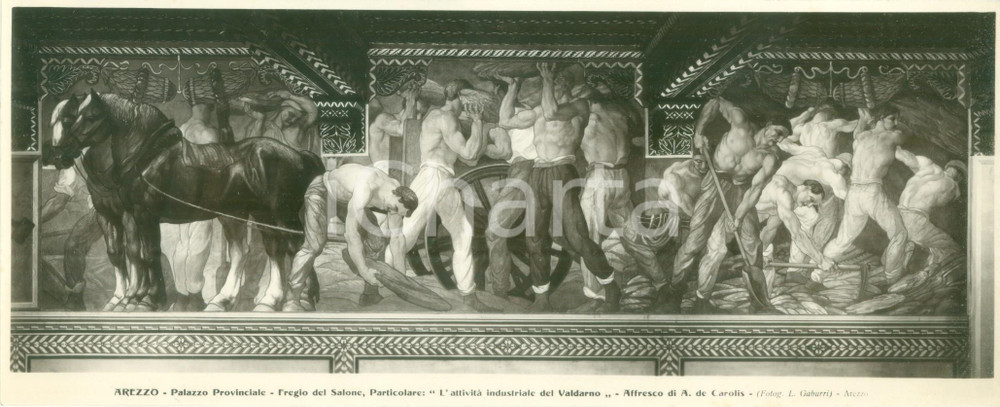 Fotografia d'epoca originale 1932 AREZZO Palazzo Provinciale Affresco di Adolfo DE CAROLIS sul VALDARNO *Foto 1