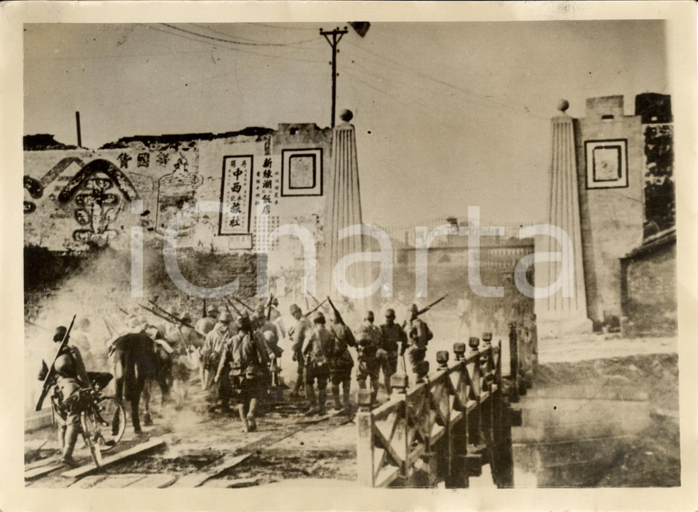 Fotografia d'epoca originale 1937 TANYANG (CINA) Truppe giapponesi occupano la cittÃ  1