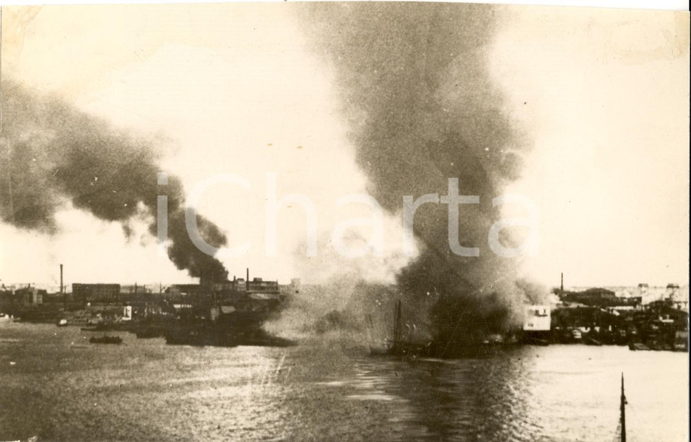 Fotografia d'epoca originale 1937 SHANGAI Sino-Japanese War *I sobborghi in fiamme 1