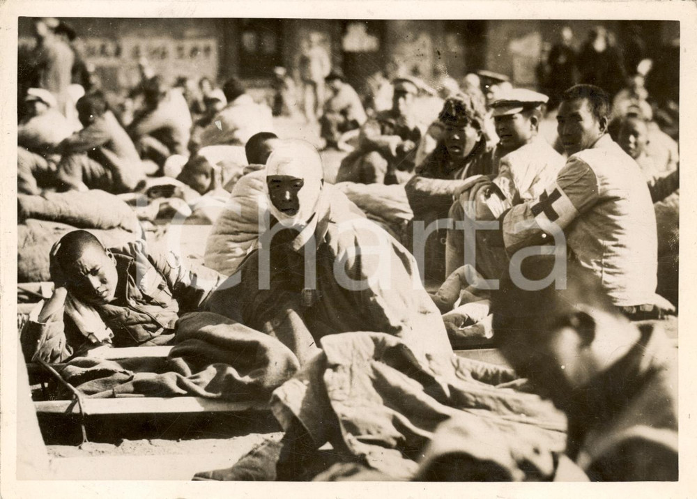 Fotografia d'epoca originale 1937 TIENTSIN Guerra giapponese Infermerie d'emergenza 1