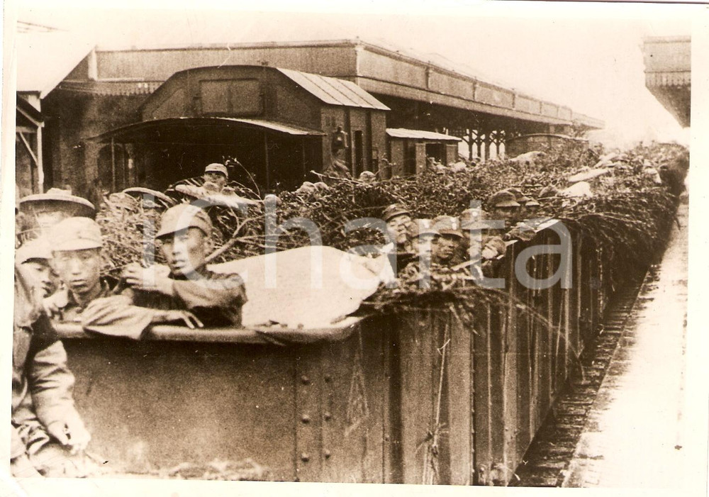 Fotografia d epoca originale 1937 SOUZHOU CINA Soldati cinesi in vagoni a carbone su linea di difesa Foto 1