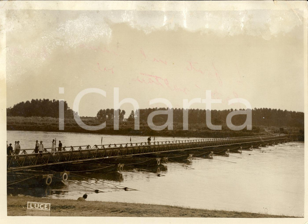 Fotografia d epoca originale 1939 CAMPAGNA TORINESE Un ponte costruito dal Genio sul PO Foto DANNEGGIATA 1