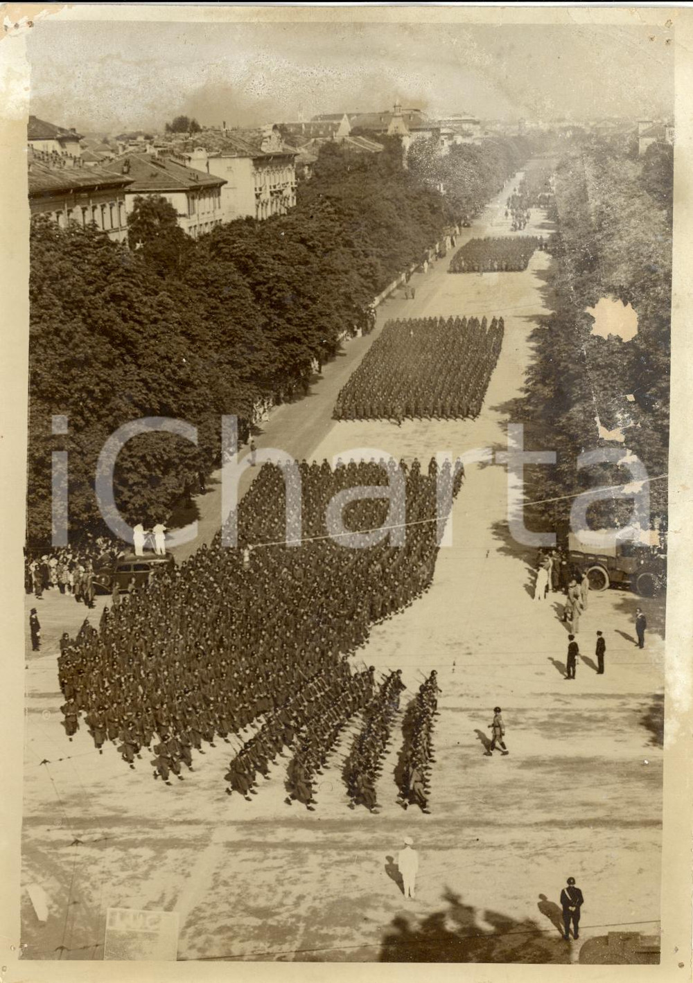 Fotografia d epoca originale 1939 Torino, grandiosa parata militare, FOTOGRAFIA DANNEGGIATA 1