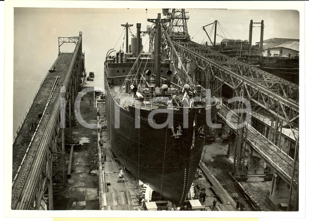 Fotografia d epoca originale 1939 FIUME Il varo della Motonave SIRANGER Italia  UNGHERIA Foto 2 1