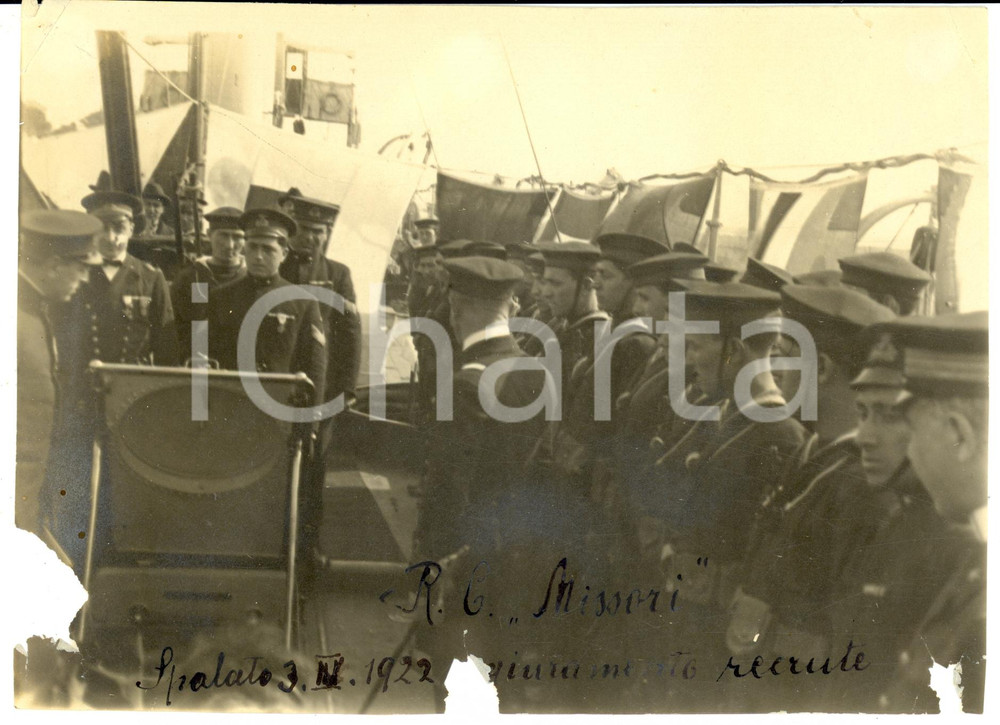 Fotografia d epoca originale 1922 SPALATO Giuramento reclute cacciatorped. MISSORI Foto DANNEGGIATA 1