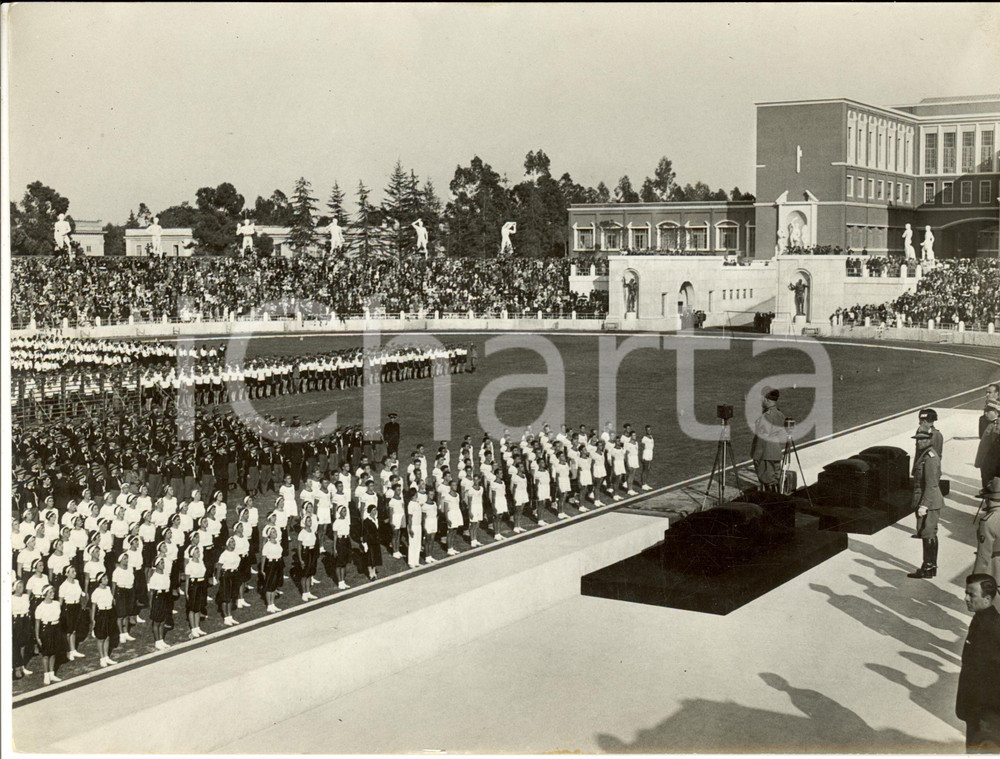 Fotografia d epoca originale 1939 ROMA Benito MUSSOLINI assiste al saggio ginnico allo Stadio dei Marmi FOTO 1